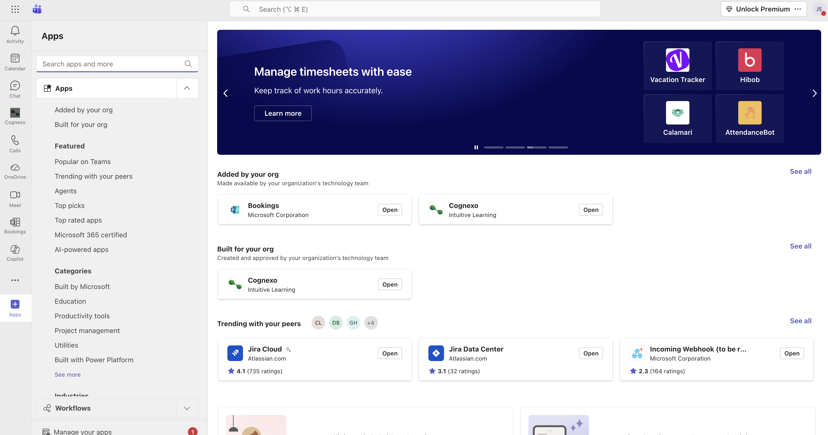 Screenshot of MS teams with Cognexo app